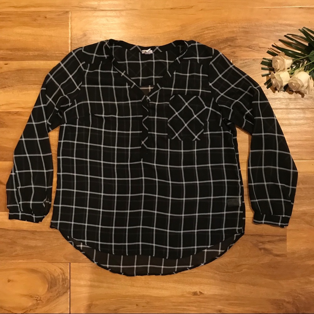 Merona Windowpane Sheer Top Tunic Black White